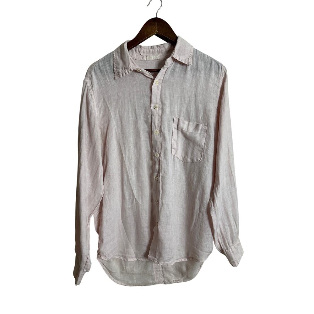 CP Shades 100% Linen Button Front Shirt Blush Pink Long Sleeve Pocket size M